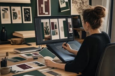 Graphic designer al lavoro su contenuti social
