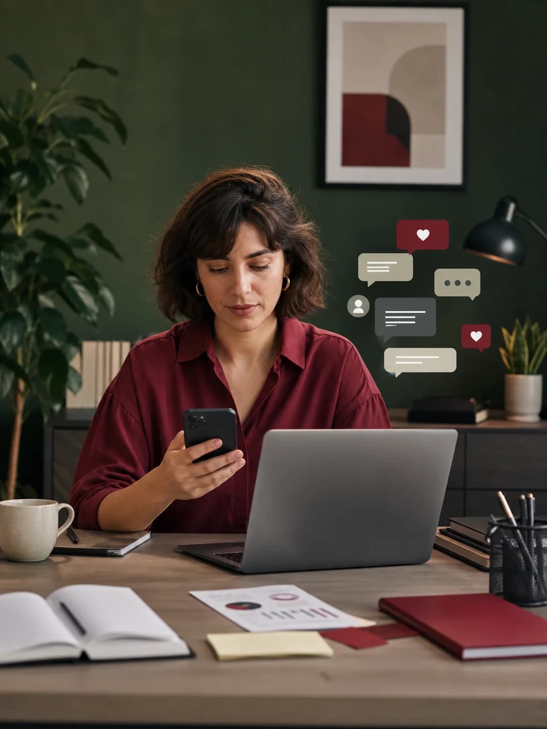 Una persona consulta commenti e messaggi dal proprio smartphone.