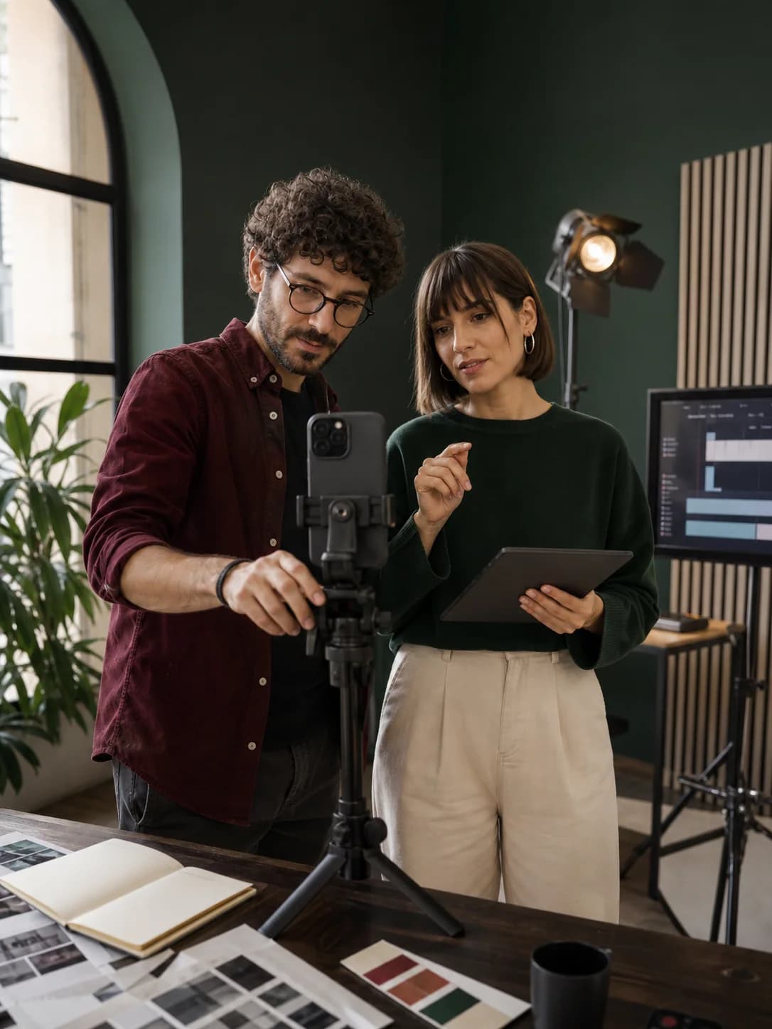 Un videomaker coordina la registrazione di un contenuto verticale.