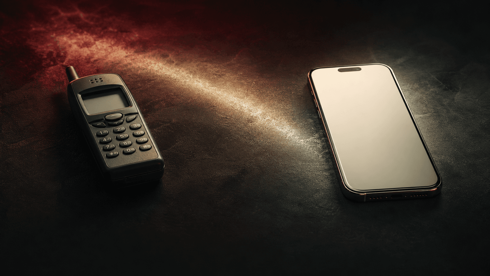 Un cellulare con schermo monocromatico accanto a uno smartphone contemporaneo